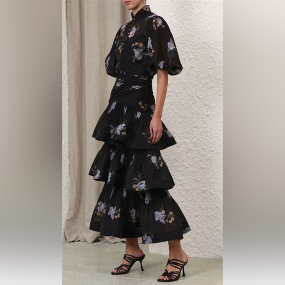 Zimmermann NWT Black and Purple Floral Maxi 2 piece dress skirt & blouse